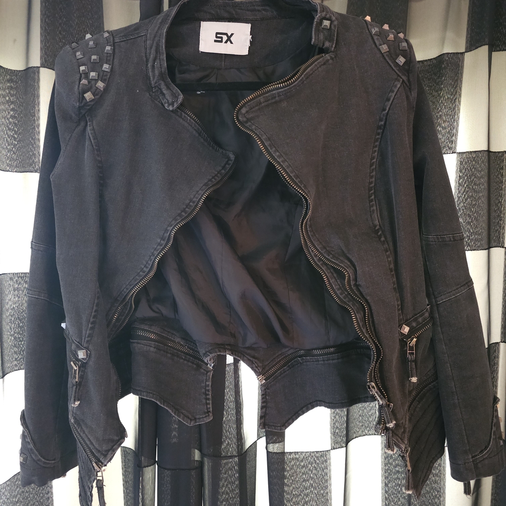 Black Blazer with Studded Details and Asymmetrical Design